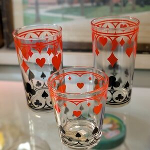 Vintage Playing Card Glasses - Set of 3 - Red & Black